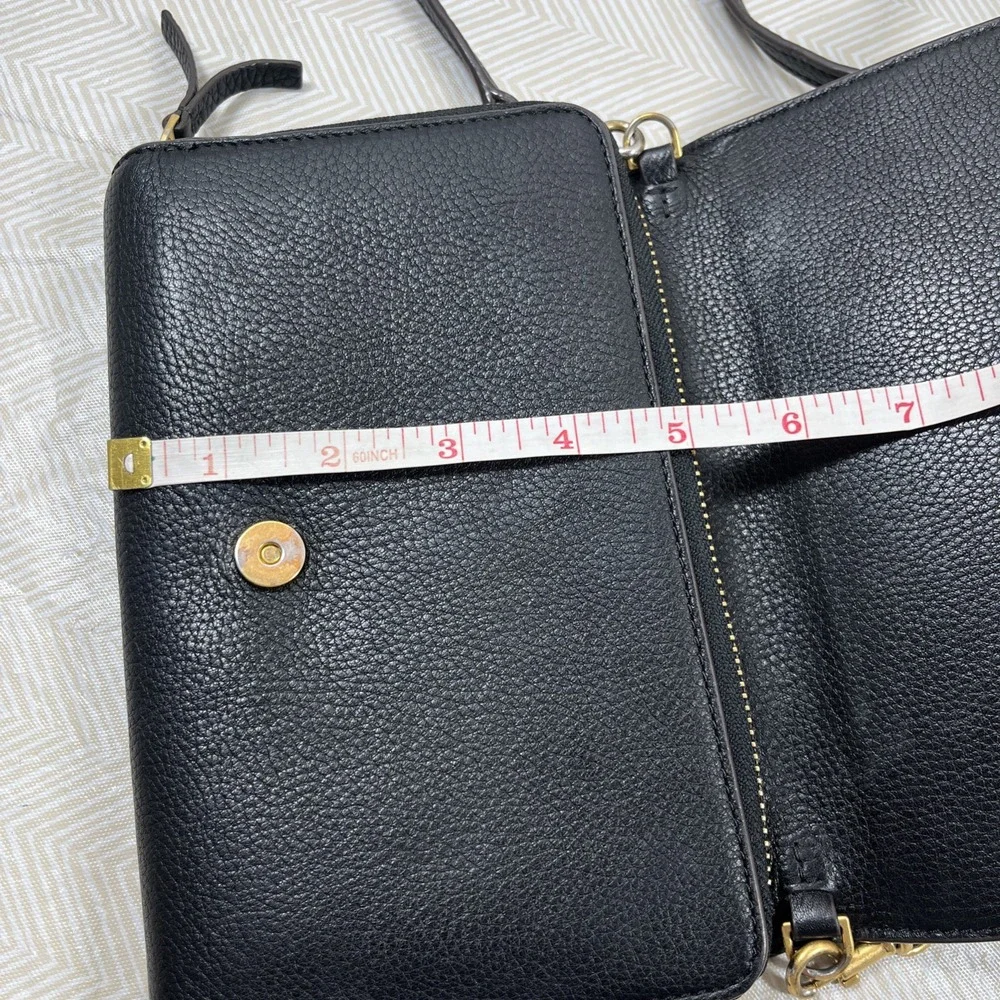 Tory Burch McGraw Flat Pebbled Leather Wallet‎ Crossbody Black Clutch Bag Gold